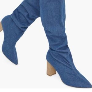 Just fab Fiona Block Heeled Denim Boots. Sz 8.EUC.
